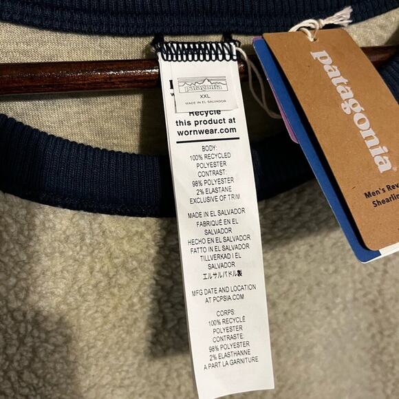 Patagonia Men’s Reversible Shearling Crewneck Sweatshirt Top Oat Blue XXL - Picture 4 of 8